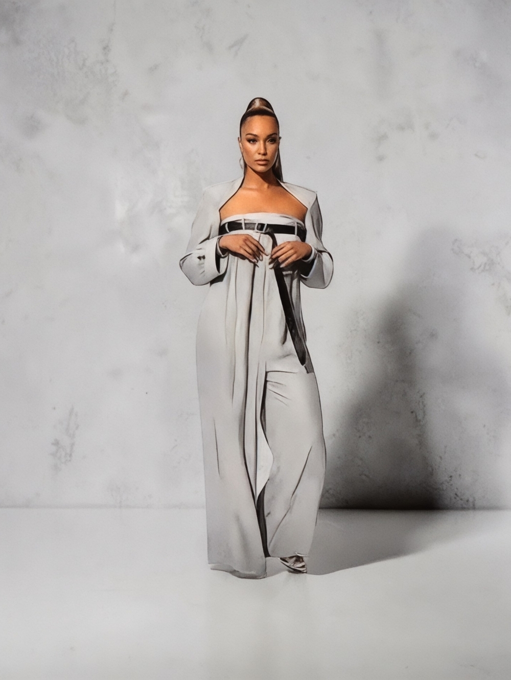 Strapless Wide-Leg Jumpsuit w/ Cinching Accents ▪︎ Curvy ▪︎ Slate ▪︎ XXL - Picture 15 of 16